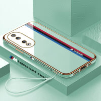 เคสสำหรับ Honor เคสโทรศัพท์90 5G 90 Lite 5G ฟรีสายคล้องแฟชั่นรถแข่งของเล่นโลโก้ M ปลอกลวดลายขอบสี่เหลี่ยมเคสโทรศัพท์ชุบหรูหราชุบเคสโทรศัพท์นิ่ม