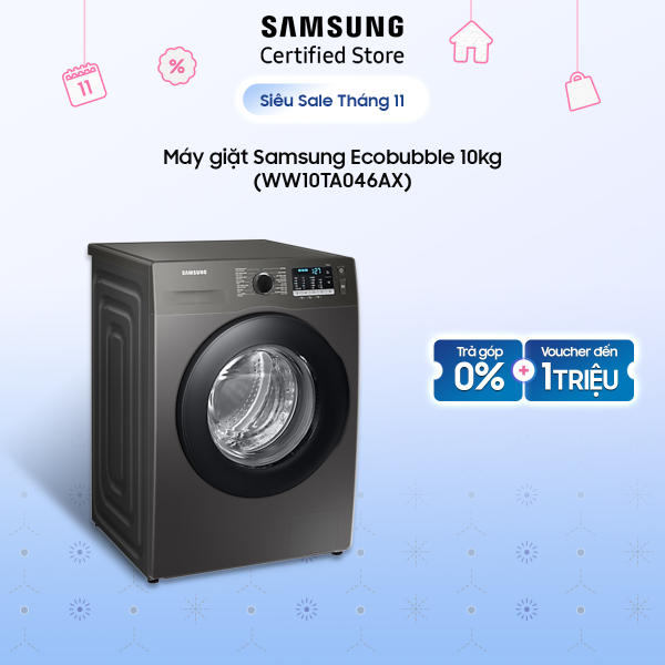 Máy giặt Samsung Ecobubble 10kg (WW10TA046AX) | Bong bóng siêu mịn | Giặt hơi nước