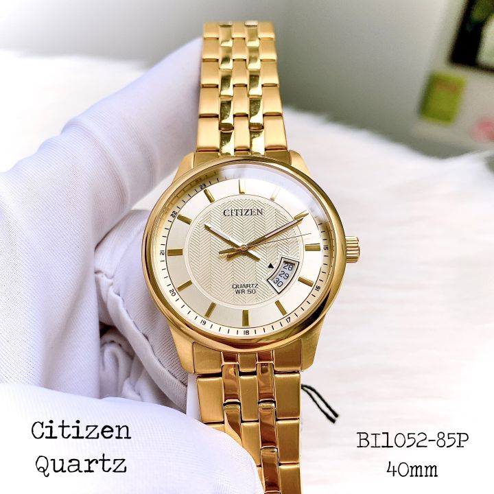 Đồng hồ Nam chính hãng Citizen Quartz BI1052-85P Mạ vàng Size 40,Mặt  trắng,Lịch ngày-Máy Pin-Dây kim loại thép cao cấp 