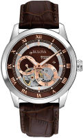 Bulova Classic Automatic Mens Stainless Steel with Leather Strap, Silver-Tone Silver Tone/ Brown Strap