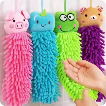 Cute Hedgehog Chenille Hand Towels with Hanging Loops for Kids