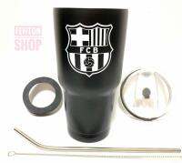 FEWTONSHOP  แก้วเก็บอุณหภูมิ ร้อน เย็น ลาย Barcelona บาร์เซโลน่า บาซ่า  สีดำ ฟรี! + หลอดแสตนเลสพร้อมแปรงล้างและยางรองแก้ว(คละสี)