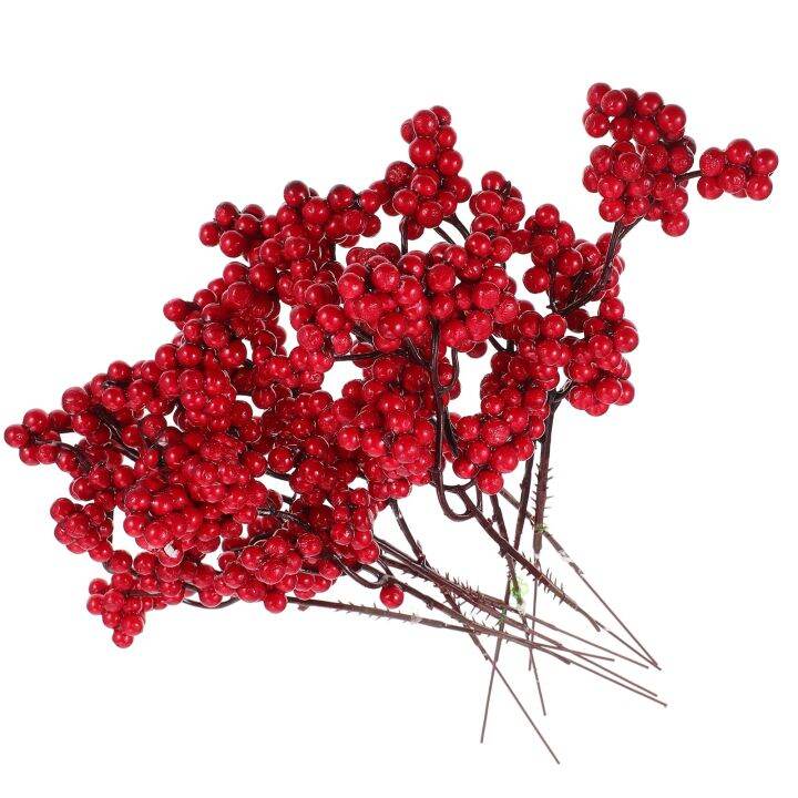 10pcs-sets-christmas-red-berries-stems-ornament-fake-snow-pine-branch-cone-berry-holly-xmas-tree-decoration-supplies-gift-decor