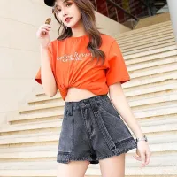 Denim Shorts Female Summer New Student High Waist Large Size Korean Version Trendy All-Match Loose Wide-Leg A-Line Hakama