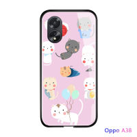 เคสใส่โทรศัพท์สำหรับ OPPO A38 A18สุดหรูลายการ์ตูนสำหรับเด็กผู้หญิงแมวสัตว์เลี้ยง Kity เคสมันวาวเคสมือถือกันกระแทกกระจกเทมเปอร์ฝาหลัง