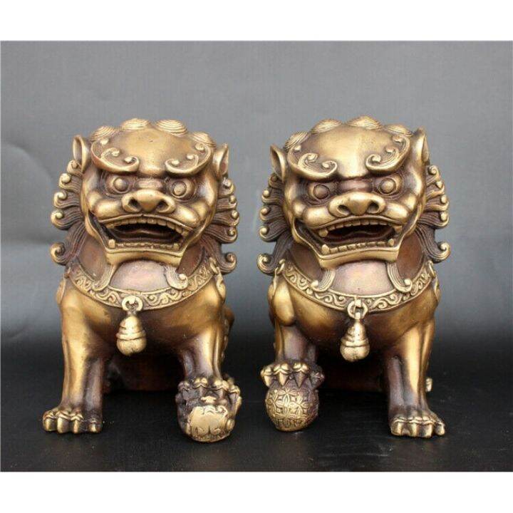 Antique Bronze Fu Foo Dog Lion Statue China Old Archaic Guard Lions