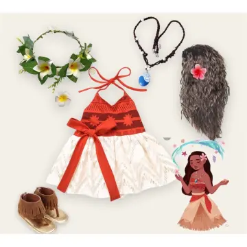 5PC Summer Girls Moana Costume +Necklace+Hairpin Cosplay for Kids