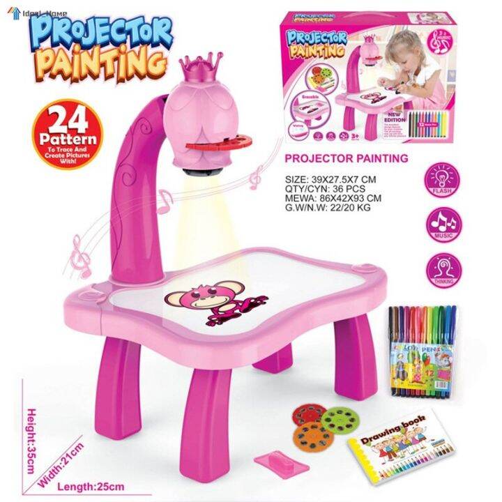 kids-children-educational-early-learning-painting-drawing-table-desk-toy-paint-tools-โต๊ะเก้าอี้โปรเจคเตอร์-กระดานวาดภาพสำหรับเด็ก-โต๊ะของเล่นด็ก-เสริมสร้างพัฒนาการเด็ก-กระดานเขียนลบได้-กระดานแม่เหล็ก