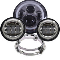 For Harley 7 inch LED Motorcycle Headlight with DRL 4.5 Halo Fog Lights Adapter Ring for Harley FLD Softail Deluxe FLSTC 2017