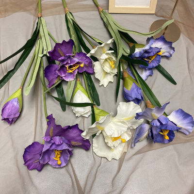 ดอกไม้จำลองเกรดสูงที่มี3หัวของไอริสและอลิซศิลปะดอกไม้ประดิษฐ์,สีม่วงอ่อนตกแต่งและสวยงาม Displayhuilinshen