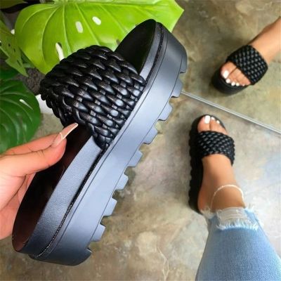 ขายดีที่สุด ioztt2023 - /◙ Platform Slippers Woman Slides Outdoor Beach Shoes Wedge Non-slip Braid Flip Flops for Ladies Zapatos De Mujer