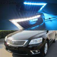 Car Flashing 2Pcs DRL For Toyota Camry 2009 2010 2011 Daytime Running Lights fog lamp cover Daylight Turn yellow and night blue