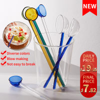 Transparent High Temperature Glass Spoon Household Long Handl Colorful Glass Spoon Heart Cute Coffee Stirring Soup Rod