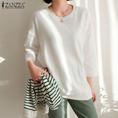 (สินค้ามาใหม่)(จัดส่งฟรี)Fancystyle ZANZEA เสื้อยืดแยกส่วนข้างลำลองสำหรับผู้หญิงเสื้อกันหนาวถักแขน3/4 #8