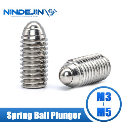NINDEJIN 10-15Pcs ซ็อกเก็ตหกเหลี่ยม Ball Domed Point ชุดสกรูเมตริกลูกสูบสปริงสกรูสแตนเลสสตีล M3/M4/M5