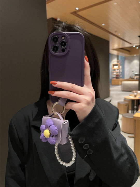 กระเป๋าสะพายดอกไม้สีม่วงเข้มสำหรับ-iphone14-promax-pearl-chain-case-สำหรับ-iphone13pro-leather-เอียงสายคล้องไหล่-case-สำหรับ-iphone12-promax-luxury-purple-case-สำหรับ-iphone11