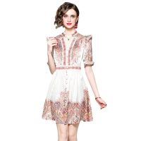 Women Dress New Fashion Summer Vintage Casual Party Print Short Sleeve Midi Dresses