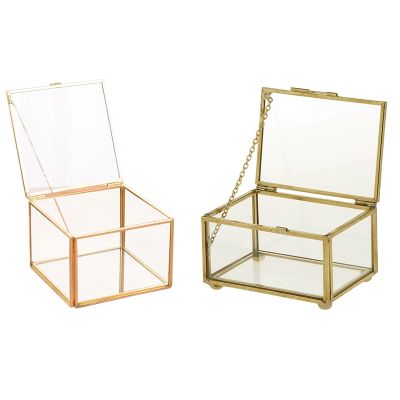 Square Opening Glass Geometry Garden Jewelry Boxs Mirror Jewelry Box &amp; Geometric Glass Style Jewelry Box Table Container