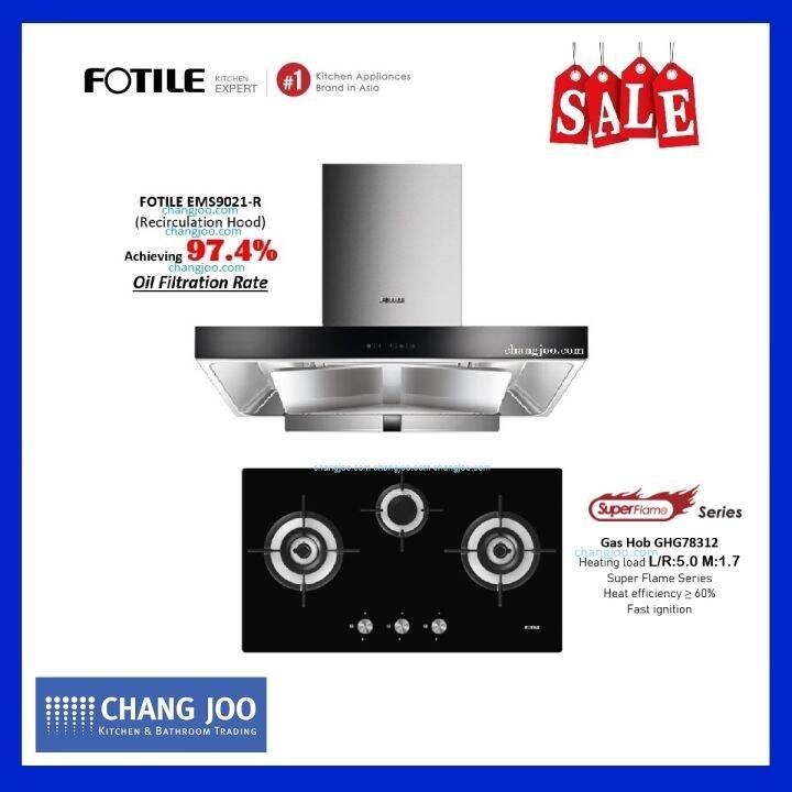 FOTILE EMS9021-R Chimney Hood + GHG78312 Built-in Gas Hob | Lazada