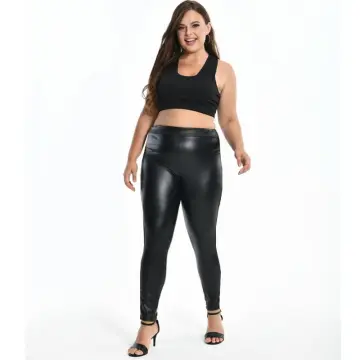 Plus Size 6XL 7XL Women Leggings Black High Waist Leather Fitness