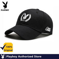 PLAYBOY หมวกเบสบอลคุณภาพสูงผ้าฝ้ายแท้100% พร้อมปีกยาวและบังแดดเทรนด์หมวกเบสบอลปักตัวอักษรแบรนด์