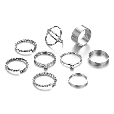 Bluelans®ชุดแหวนแฟชั่นบิดเปิดปรับได้แหวนวินเทจ9ชิ้นสำหรับผู้หญิงแหวนทรงเรขาคณิตของขวัญอัญมณียอดนิยม