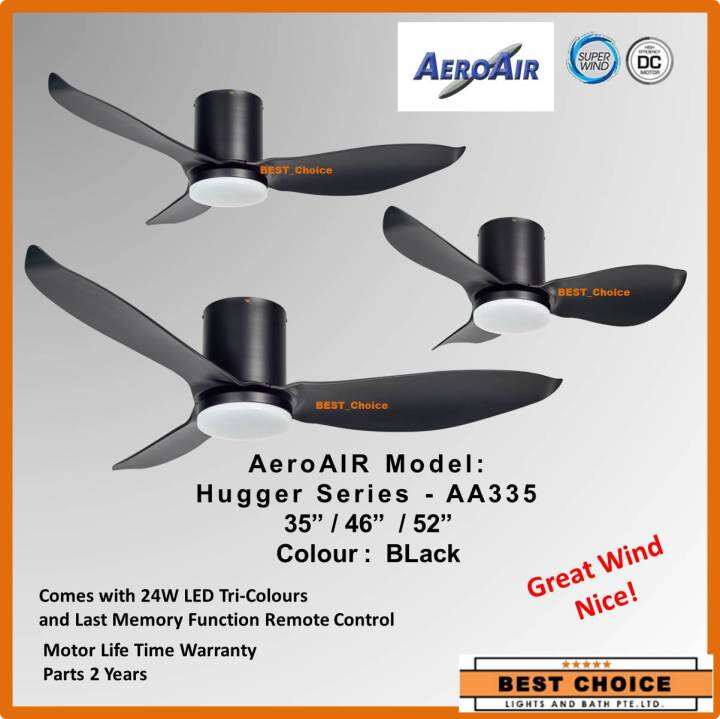 AEROAIR Hugger Series AA335 BLACK or White 35/46/52 inch DC Motor