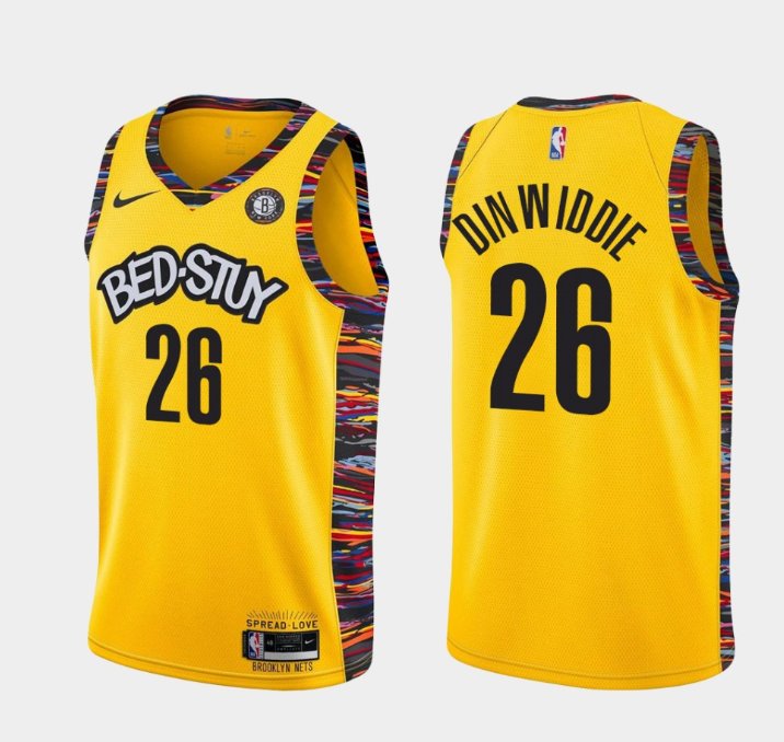 Original NBA Heat Pressed Men's Brooklyn Nets Yellow Bed Stuy 26