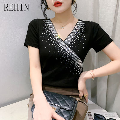 REHIN เสื้อแฟชั่นใหม่สำหรับผู้หญิง,เสื้อยืดแขนสั้นทรงสลิมฟิต