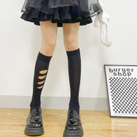 Japanese Style Ripped Socks For Women Ins Popular Net Red Street Tube Socks Jk Black Stockings Velvet Calf Socks Ab Socks