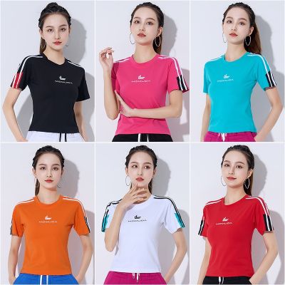 ☃✤۩ New Fashion Net Red Square Dance Clothes Sports Running Parallel Bars Color Matching Short-Sleeved Shuffling Dance Clothes Cotton Women
