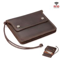 ZZOOI New Slim Wallet Vintage Men Genuine Leather Small Coin Pouch RFID Top Layer Cowhide Card Holder Mini Clutch Money Bag