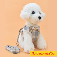 PETSTORY สายจูงสุนัข สายจูงแมว สายจูงสัตว์เลี้ยง เสื้อ พร้อมสายจูง ลายสก๊อต สีฟ้า size S/M/L