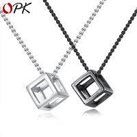 Opk Supply Personality Hollow Out Cubic Pendant Three-Dimensional Happiness Cube Titanium Steel Necklace Neck Accessories