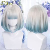 Dieei วิกผมสังเคราะห์ผมบ็อบสั้นตรง Ombre ผมสีฟ้าวิกผมผู้หญิงทนความร้อนได้วิกผมทรงโลลิต้าวิกงานเลี้ยงคอสเพลย์ผมผู้หญิง