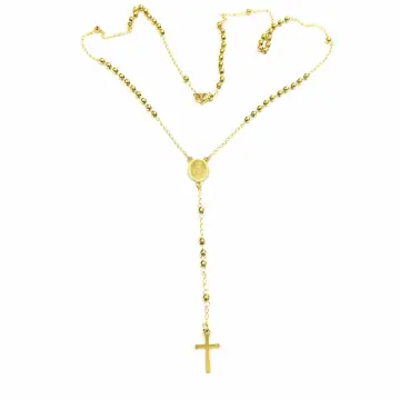 Buy Golden George Gold Long Rosary Bead Chain Jesus Christ Crucifix Cross  Catholic Pendant Necklace for Men and Women, 29.7