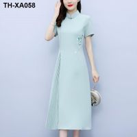 Embroidered improved cheongsam skirt womens summer new style foreign temperament young mother dress slimming pleated dress