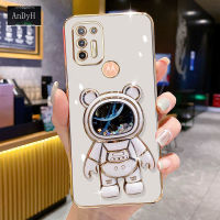 AnDyH Phone Case Motorola MOTO G9 Plus 6DStraight Edge Plating+Quicksand Astronauts who take you to explore space Bracket Soft Luxury High Quality New Protection Design