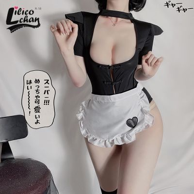Lolita Hollow Women Hot Sexy Maid Lingerie Bodysuit Kawaii Perspective Lovely Cosplay Costumes Backless Bandage Apron Sleepwear