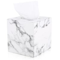 Marble Square Tissue Box PU Leather Roll Tissue Holder Cube Toilet Paper Box Napkin Box Cover Wooden Canister Dispenser