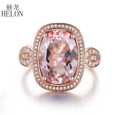 HELON Solid 14K Rose Gold 10x14mm Oval 8.7CT Genuine Morganite &amp; Pave 0.45ct Natural Diamonds Gemstone Women Trendy Jewelry Ring