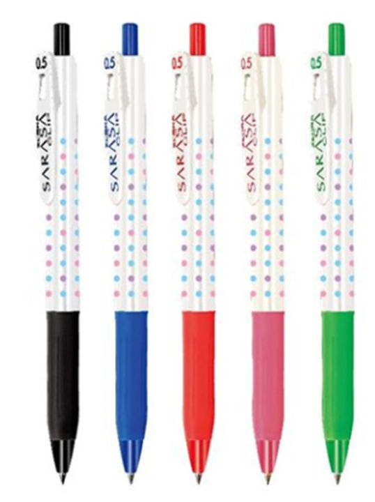 zebra-ซีบร้า-sarasa-clip-colorful-dots-ปากกาเจลชุดแพ็ค5c