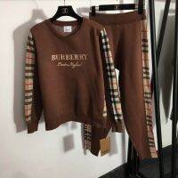 ชุดสูทแฟชั่นสองชิ้นสำหรับผู้หญิงผ้าถักลายตัวอักษร BURBERRY ใหม่