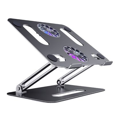 Boneruy Adjustable Laptop Stand Cooling Holder Double-Layer with 2 Fans Quiet Thin Folding Riser Cooler for Pad Notebook