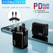 ASOMETECH Bộ Sạc USB C GAN 65W Sạc Nhanh 4.0 3.0 QC4.0 QC PD3.0 PD