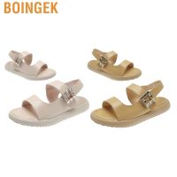 COD Boingek Women Open Toe Flat Platform Sandals Soft Inner Lining Slip Resistant Casual PU Leather