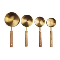 Wooden Gold Measuring Cups And Spoons Wood Handle for Cooking and Baking Gift Comfortable Ergonomic Handle Easy Use Tool
