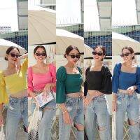 Friendly Tops?(290฿ฟรีส่ง) มาใหม่ค่าา!! เสื้อแขนจั้มทรงครอป ช่วงอกเป็นทรงคอเหลี่ยม