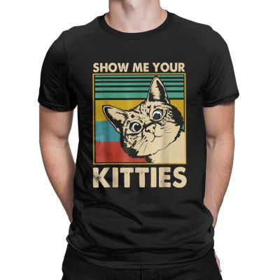 เสื้อเชิ้ตแขนสั้น คอกลม ผ้าฝ้าย ลายแมวตลก Show Me Your Kitties สําหรับผู้ชาย และผู้หญิง  H0TM