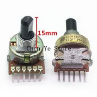 Free Shipping 5pcs 100 new 16-type 100KΩC potentiometer switch double 100K 6pin axis length 20MM